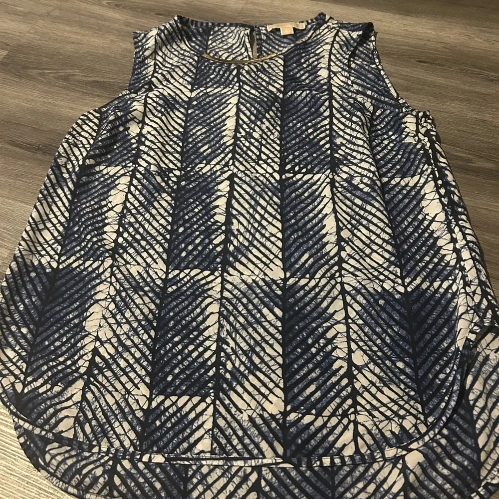 Michael Kors Navy and White Geometric Blouse